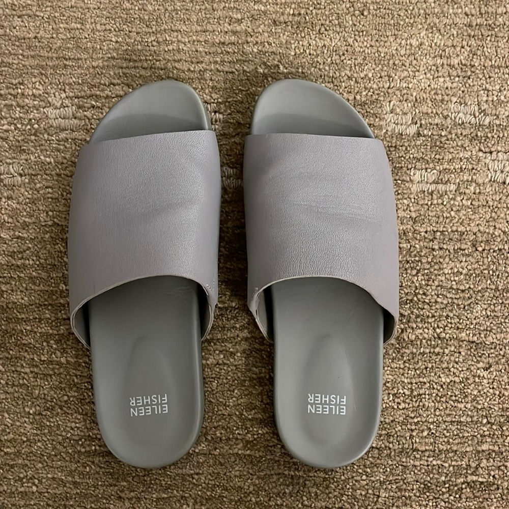 Gray Eileen Fisher Leather Slides (Size 9)
